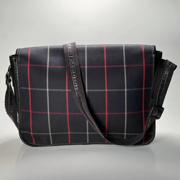 Vintage Burberry's Nova Check Messenger Bag Pre-1999 Plaid Crossbody Leather - Picture 2 of 7